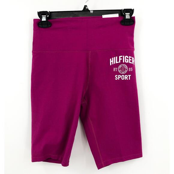 TOMMY HILFIGER SPORT Womens Bike Shorts Small Pink High Rise Foldable Waist NWT - Picture 2 of 10